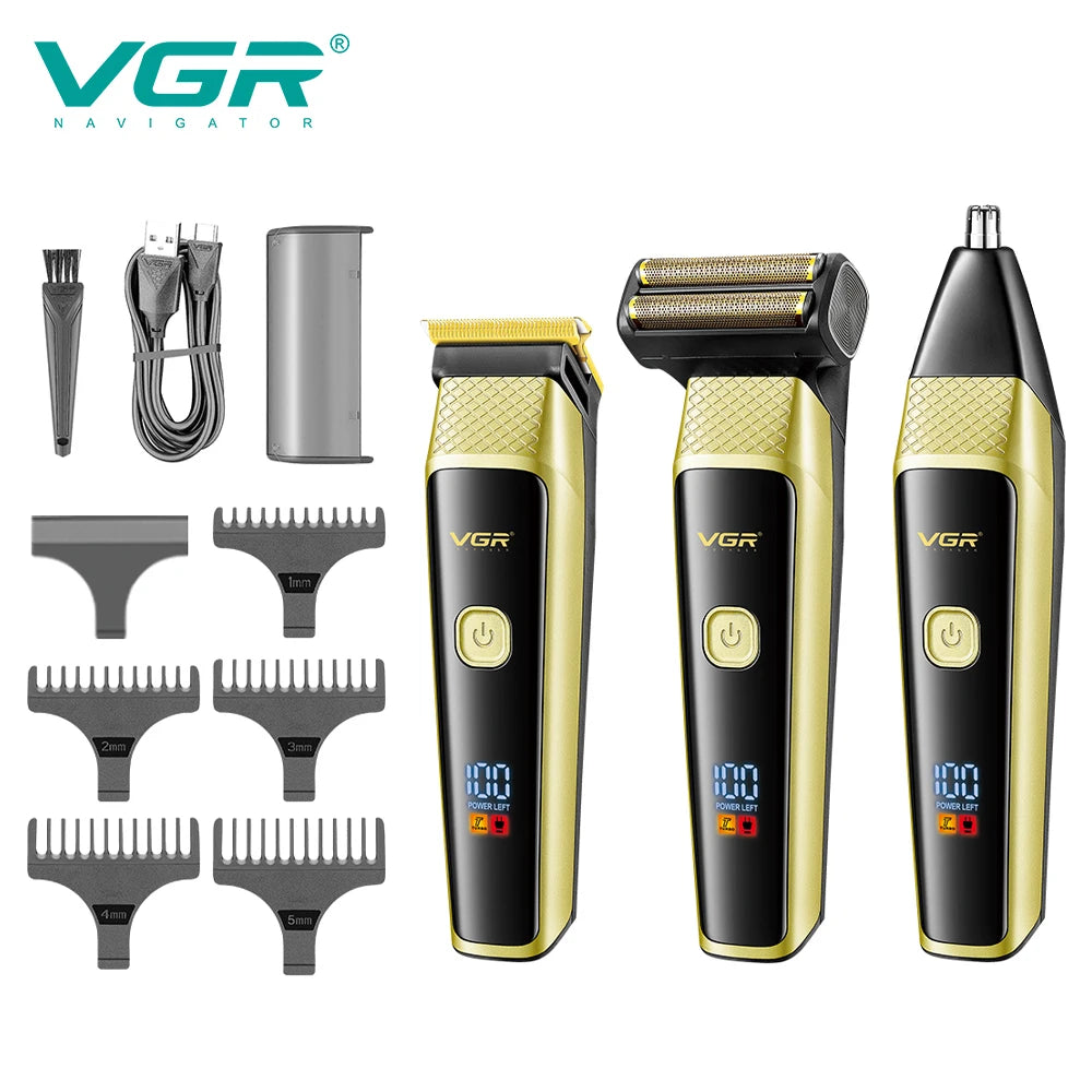 VGR 3-in-1 Hair Trimming Set Electric Hair Clipper Nose Hair Trimmer Men's Shaver Cleaning and Hair Removal Machine V-366 Peaceful Pleasures Health and Wellness