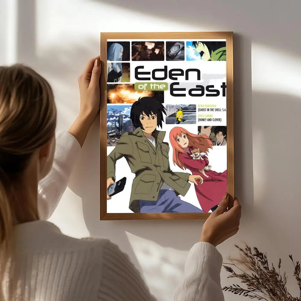 Anime E-Eden of the East Poster HD Self Adhesive Waterproof Wall Art Ideal for Home Office Dorm Bedroom Great Gift Peaceful Pleasures Health and Wellness White5 15X20cmNoframe