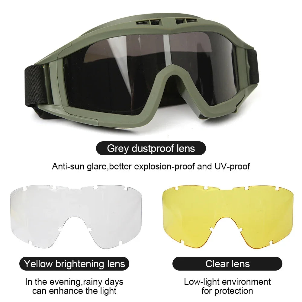Tactical Goggles 3 Lenses | Windproof Motocross Shooting
