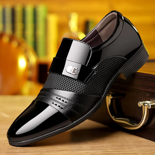 Men's Slip On Business Shoes Glossy Pointed Toe Uniform Modern Office Shoes Suitable for Office Evening Party Peaceful Pleasures Health and Wellness