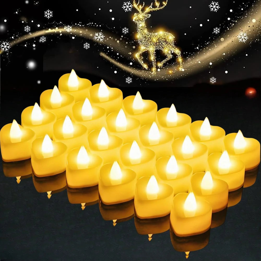 Heart Shape LED Candles Light Flameless Love Candle Light for Marriage Proposal Wedding Valentine's Day Anniversary Thanksgiving Peaceful Pleasures Health and Wellness 24Pcs