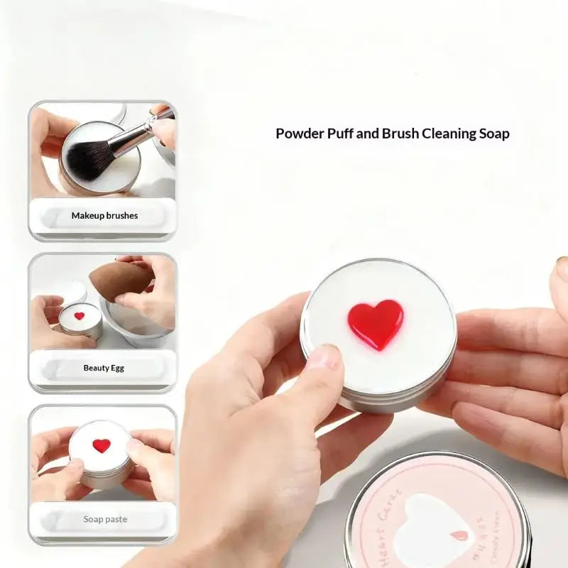 Heart-Shaped Makeup Brush Cleaner Soap 100g + Silicone Pad