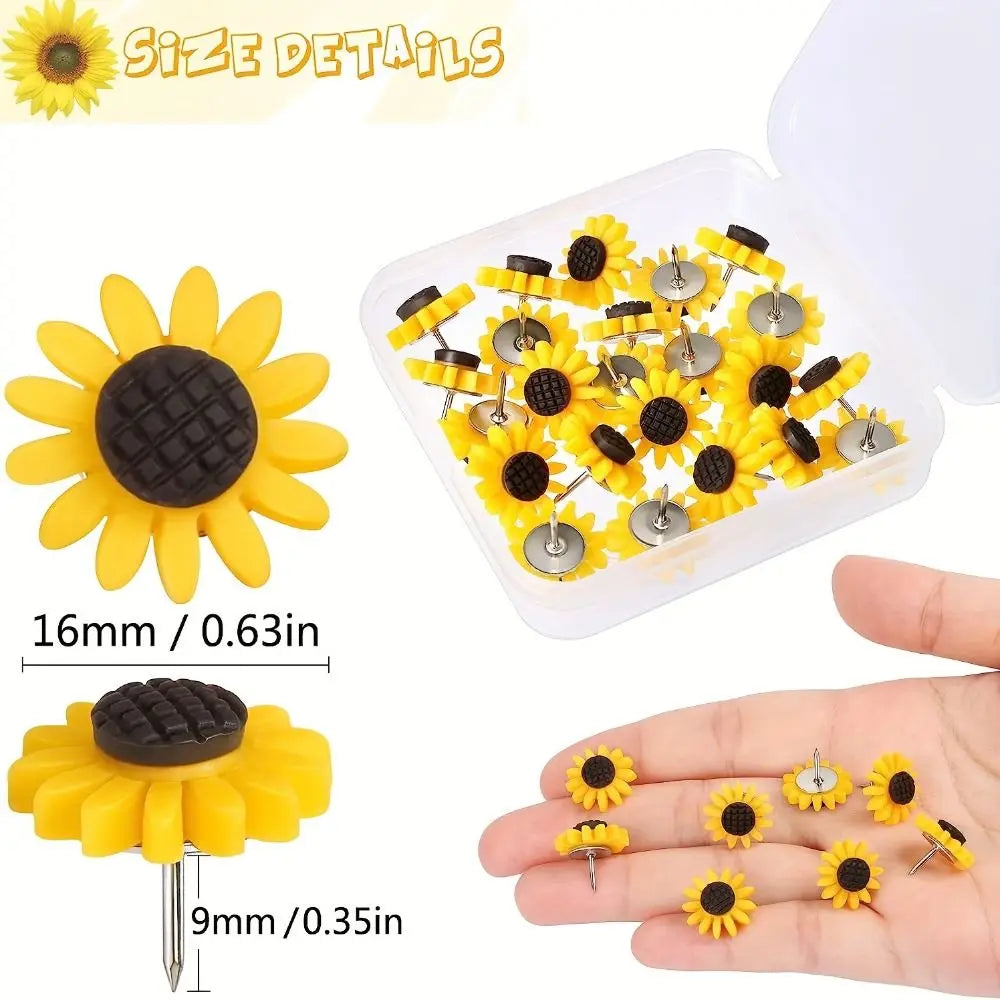 10/20/30/40/50Pcs Creative Sunflower Pushpins DIY Photo Wall Decor Colored Flower Push Pins Reusable Cute Board Push Pin Peaceful Pleasures Health and Wellness
