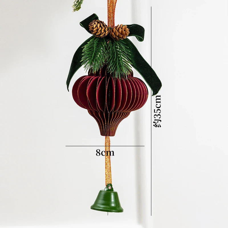 Christmas Honeycomb Bell Ornament – Paper & Velvet Hanging Decor