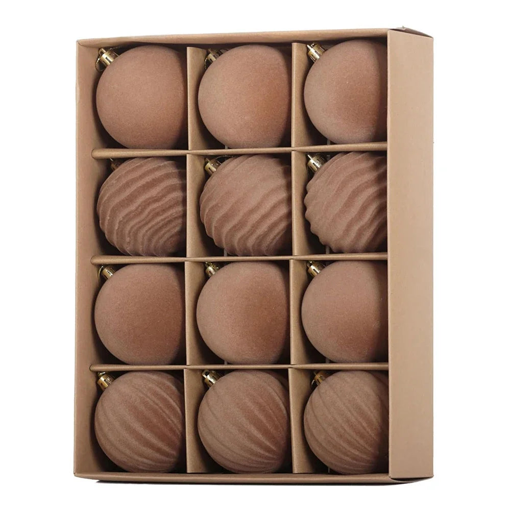 12-Pack Flocked Christmas Ball Ornaments 6cm & 8cm | Xmas Decor
