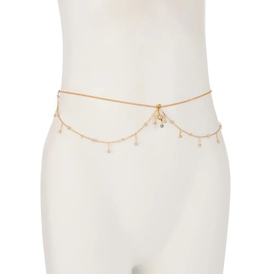 Boho Double Layer Belly Waist Chain – Zircon Tassel Gold Silver Belly Waist Chain Oasis Select Gold