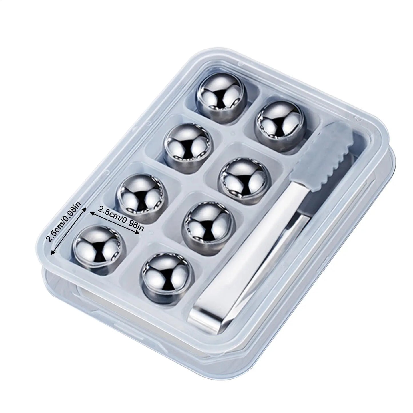 Stainless Steel Reusable Ice Balls for Whiskey – 8 Pack + Tongs