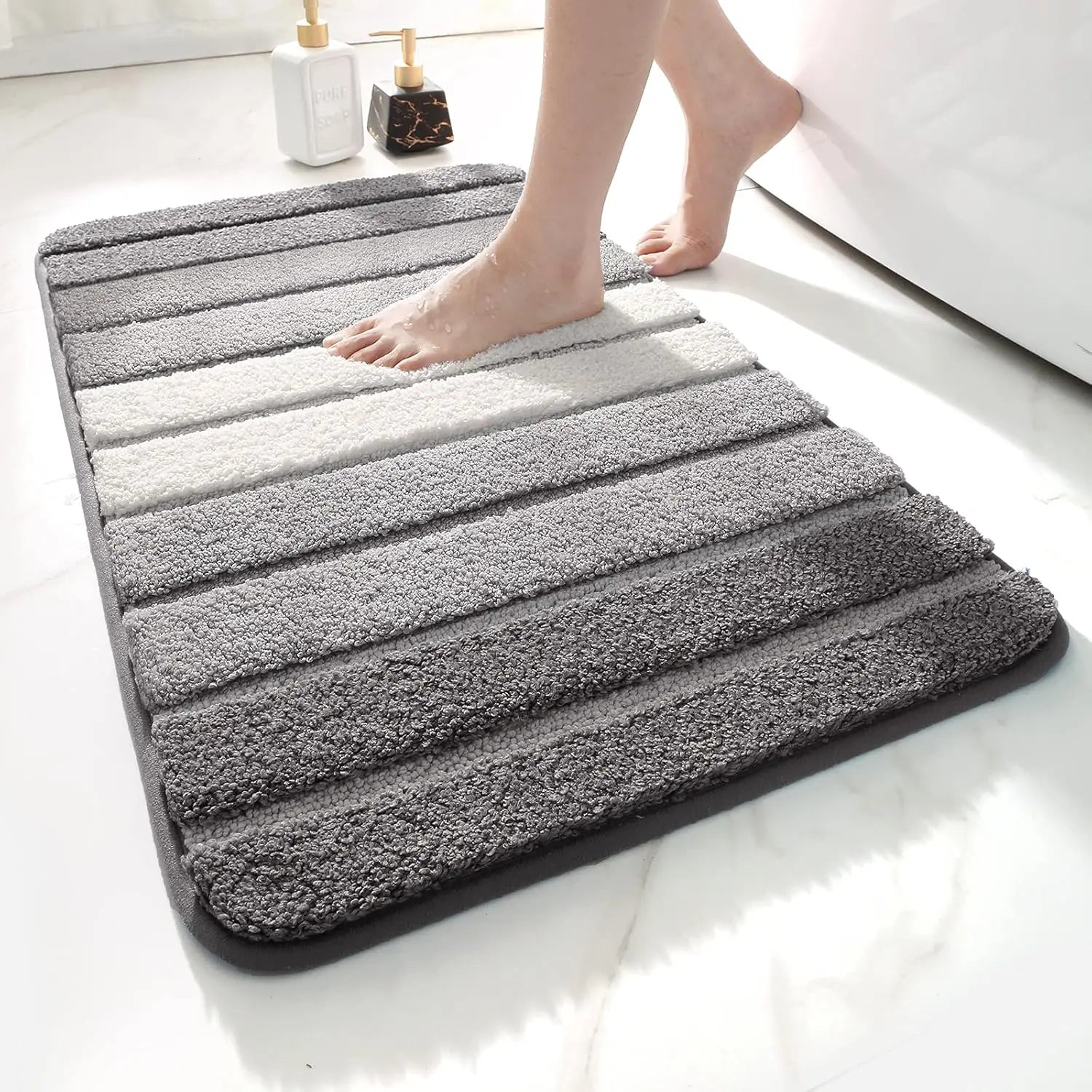 Striped Microfiber Bath Mat 50×80CM & 40×50CM Absorbent Carpet Set Non-Slip Washable Toilet Rugs for Shower Floor Bathroom Mats Peaceful Pleasures Health and Wellness