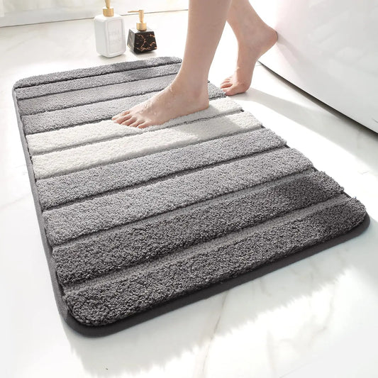 Striped Microfiber Bath Mat 50×80CM & 40×50CM Absorbent Carpet Set Non-Slip Washable Toilet Rugs for Shower Floor Bathroom Mats Peaceful Pleasures Health and Wellness