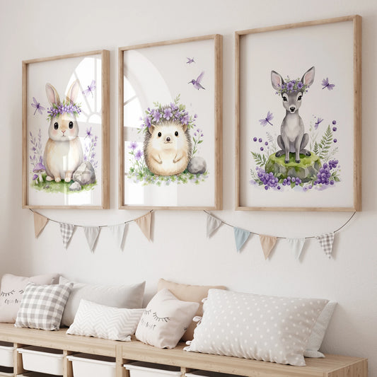 3-Piece Cartoon Animals Canvas Wall Art | Kids Room Decor Canvas Wall Art Set Peaceful Pleasures Health and Wellness GP062-3pcs 30x40cm Wood Framed