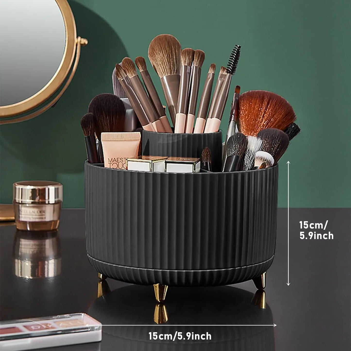 360° Rotating Makeup Organizer | 5-Slot Cosmetic Brush Holder