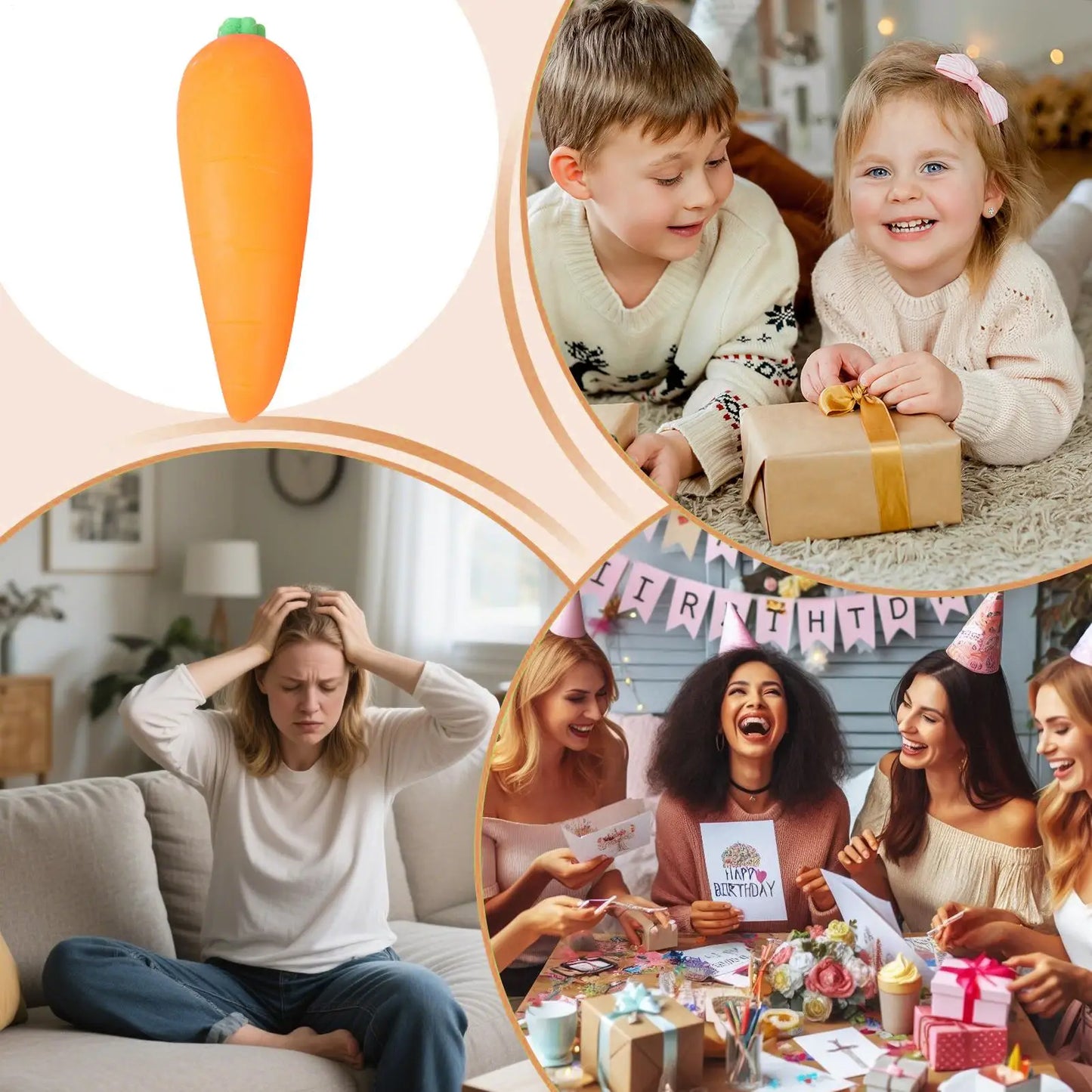 Carrot Squeeze Fidget Toy – Soft Sensory Toy for Kids & Adults Fidget Squeeze Toy Peaceful Pleasures Health and Wellness