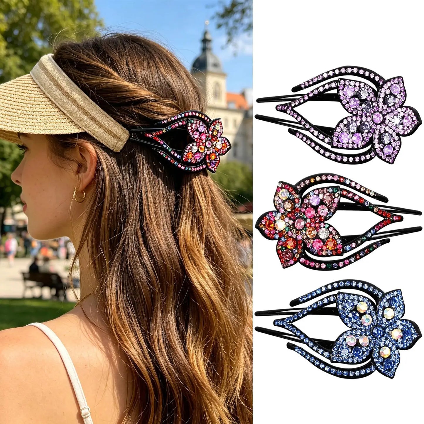 Crystal Flower Duckbill Hair Clip – Rhinestone Barrette for Women