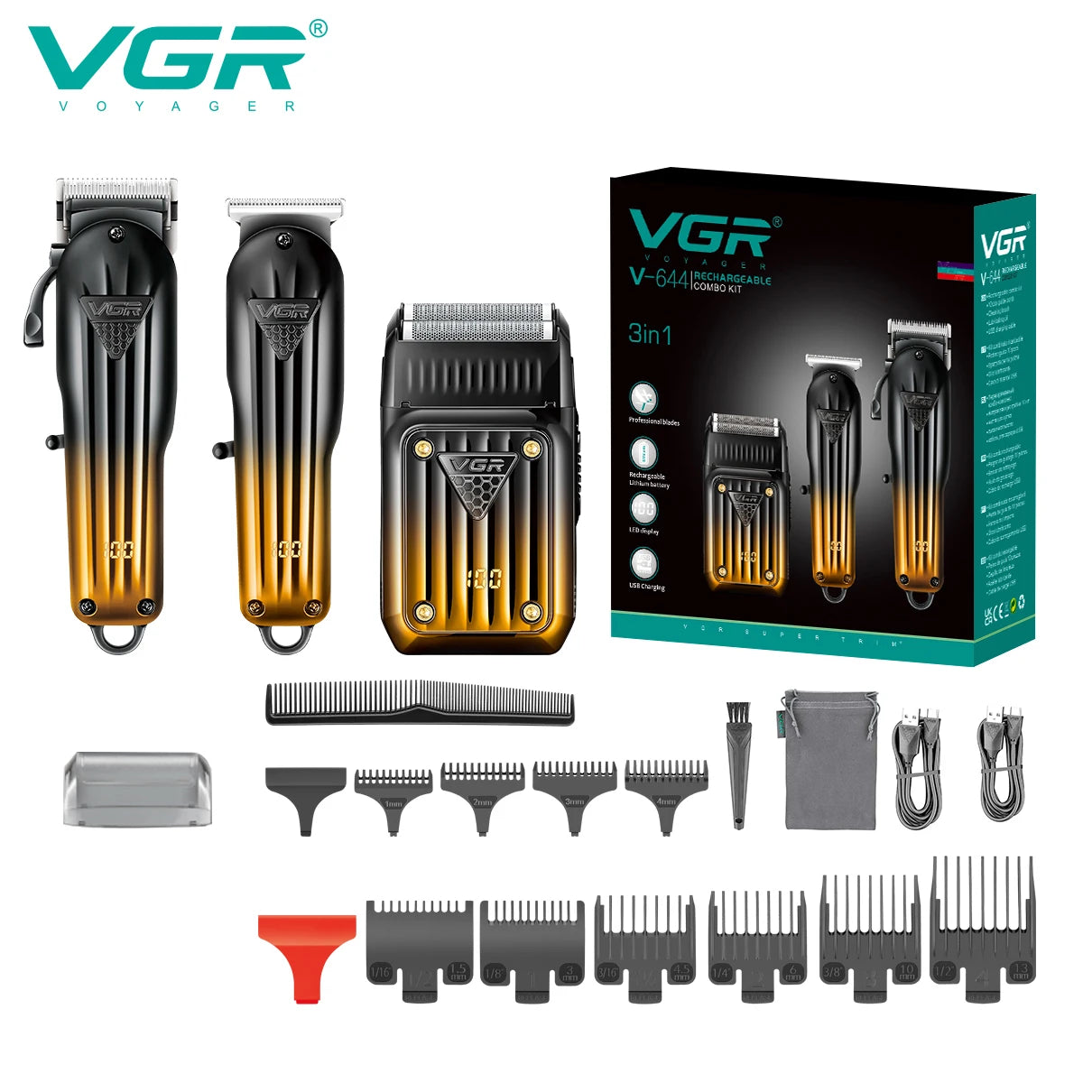 VGR 644 gradient hair cutting combination electric shaver rechargeable professional men's hair clipper carving electric pusher Peaceful Pleasures Health and Wellness 644 usb