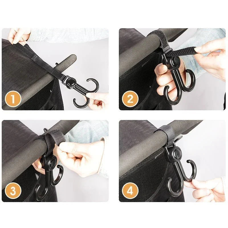 Double Hook Baby Stroller Hanger – 360° Rotation Organizer