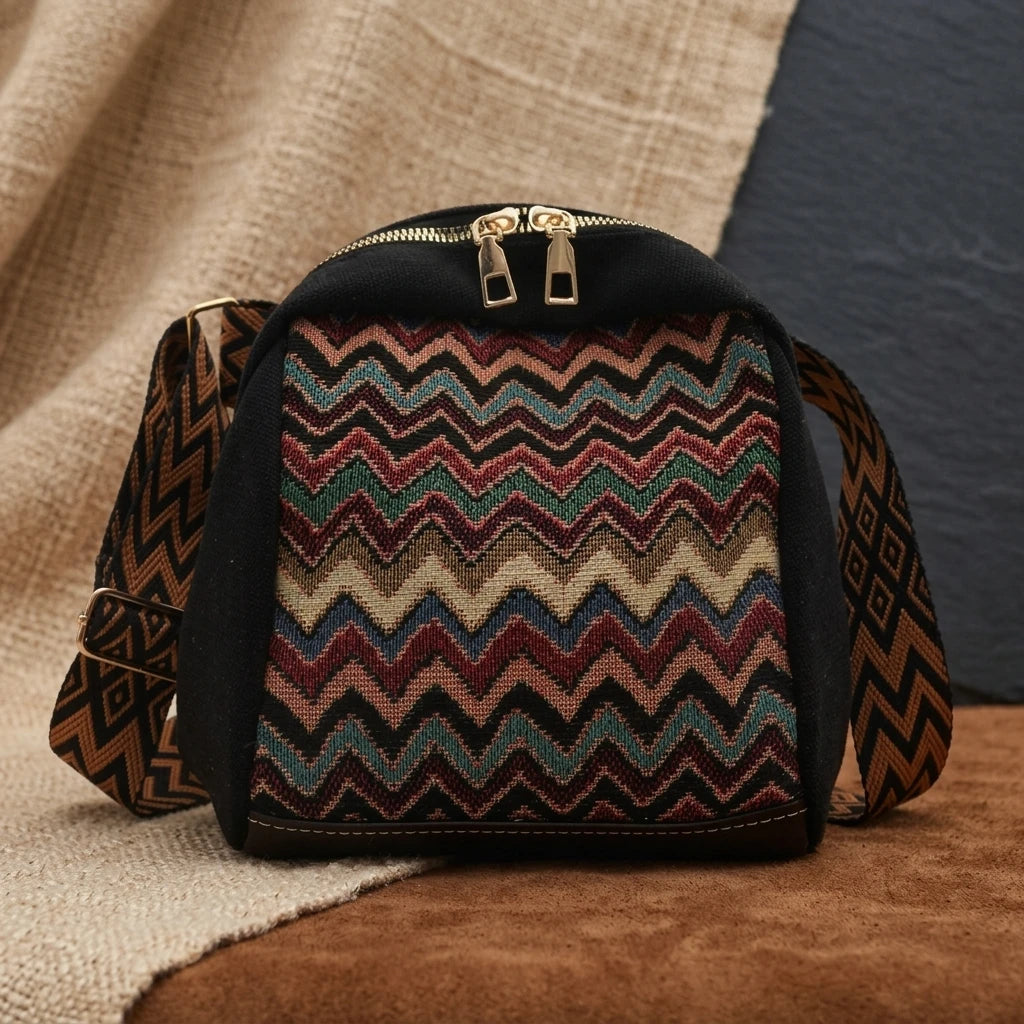 Ethnic Style Canvas Shoulder Bag For Women Large Capacity Mobile Phone Bag With Adjustable Strap Peaceful Pleasures Health and Wellness