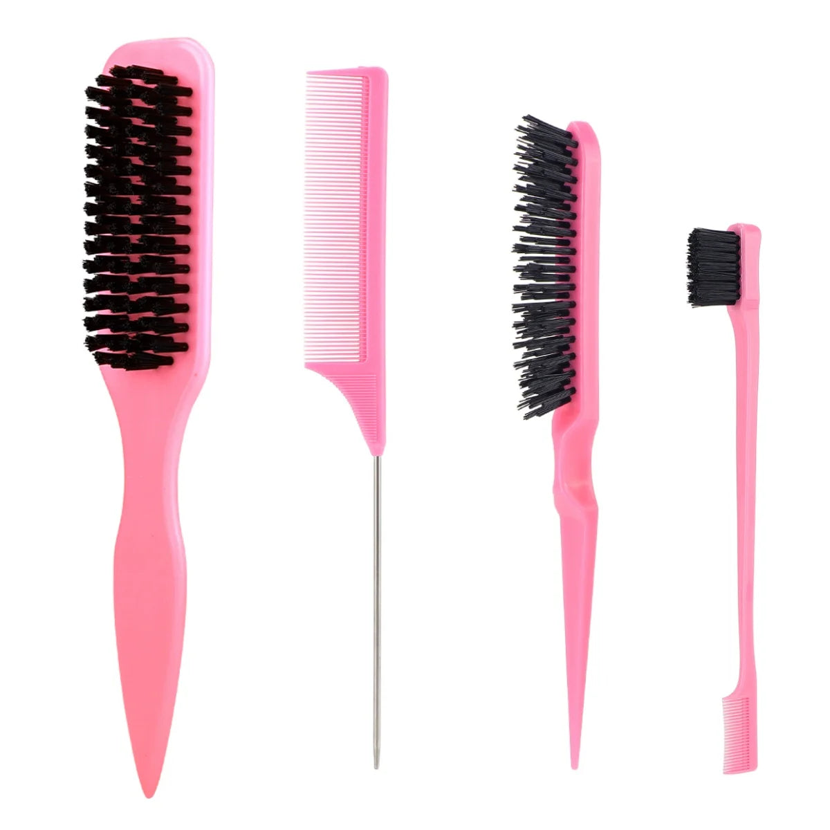 Nylon Bristle Edge Hair Brush Set,Slick Back Smoothing Brush For Baby Hair Flyaway Ponytail Bun Teasing Backcombing Styling Tool Peaceful Pleasures Health and Wellness C pink