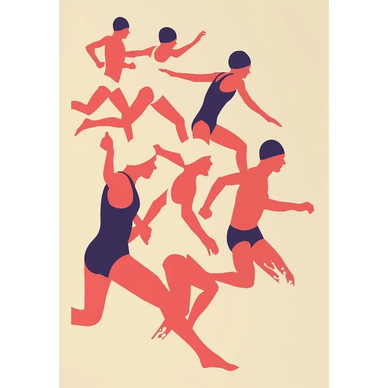 Retro Abstract Summer Swimming Pool Diver Beach Surfing Poster and Printed Canvas Painting Wall Art Pictures Home Bedroom Decor Peaceful Pleasures Health and Wellness 8 50x70cm Unframed