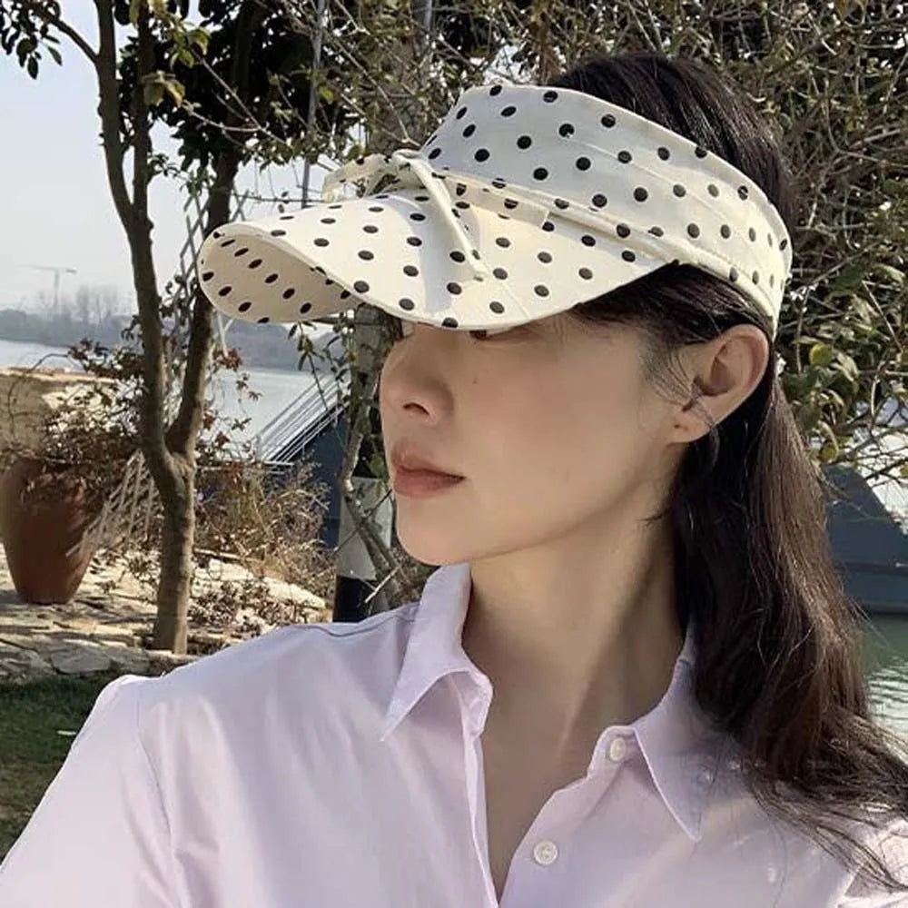 UV Shield Polka Dot Sun Visor Hat | Adjustable Beach Cap Sun Visor Hat Peaceful Pleasures Health and Wellness