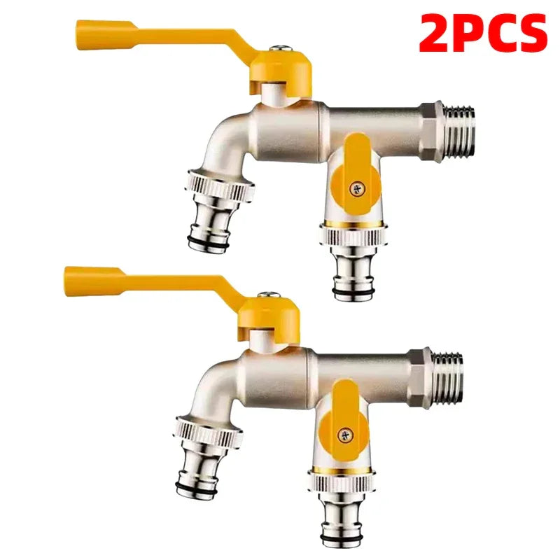 1/2" 3/4" Garden Water Tap Replacement Connector - Ball Valve Faucet with 2 Outlets, Easy On/Off for Irrigation & Hose System Peaceful Pleasures Health and Wellness 2pcs
