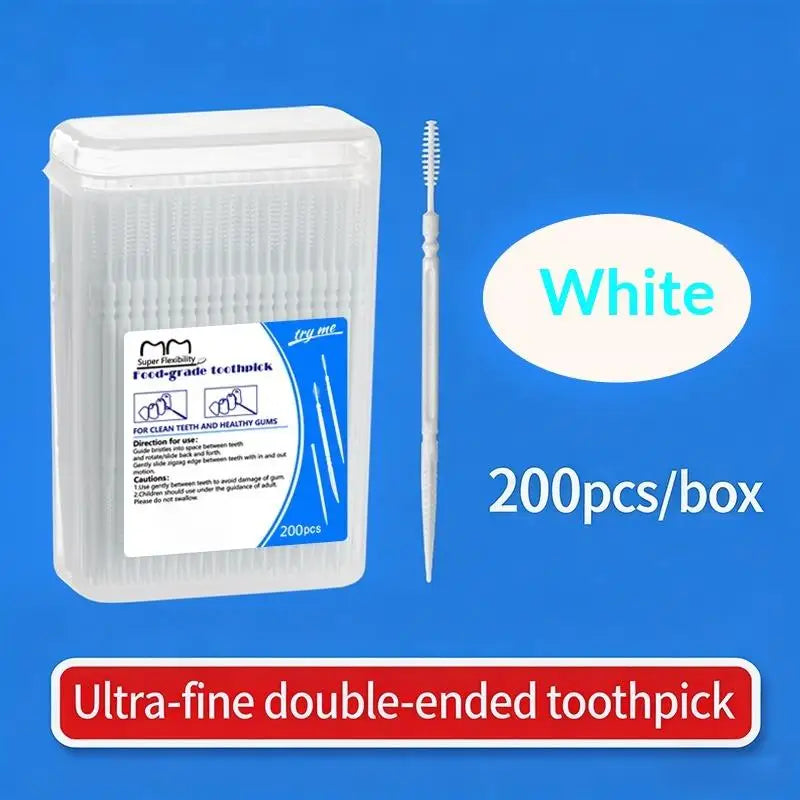 High-end Disposable Toothpick Brush 200pcs Ultra-fine Portable Family Box Double-head Sticks Toothpick Peaceful Pleasures Health and Wellness White
