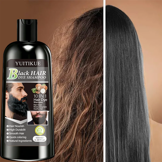 YUITIKUE Black Hair Dye Shampoo 100ml 10-in-1 Natural Ingredients Quick Coloring Nourishing Hair Care Peaceful Pleasures Health and Wellness