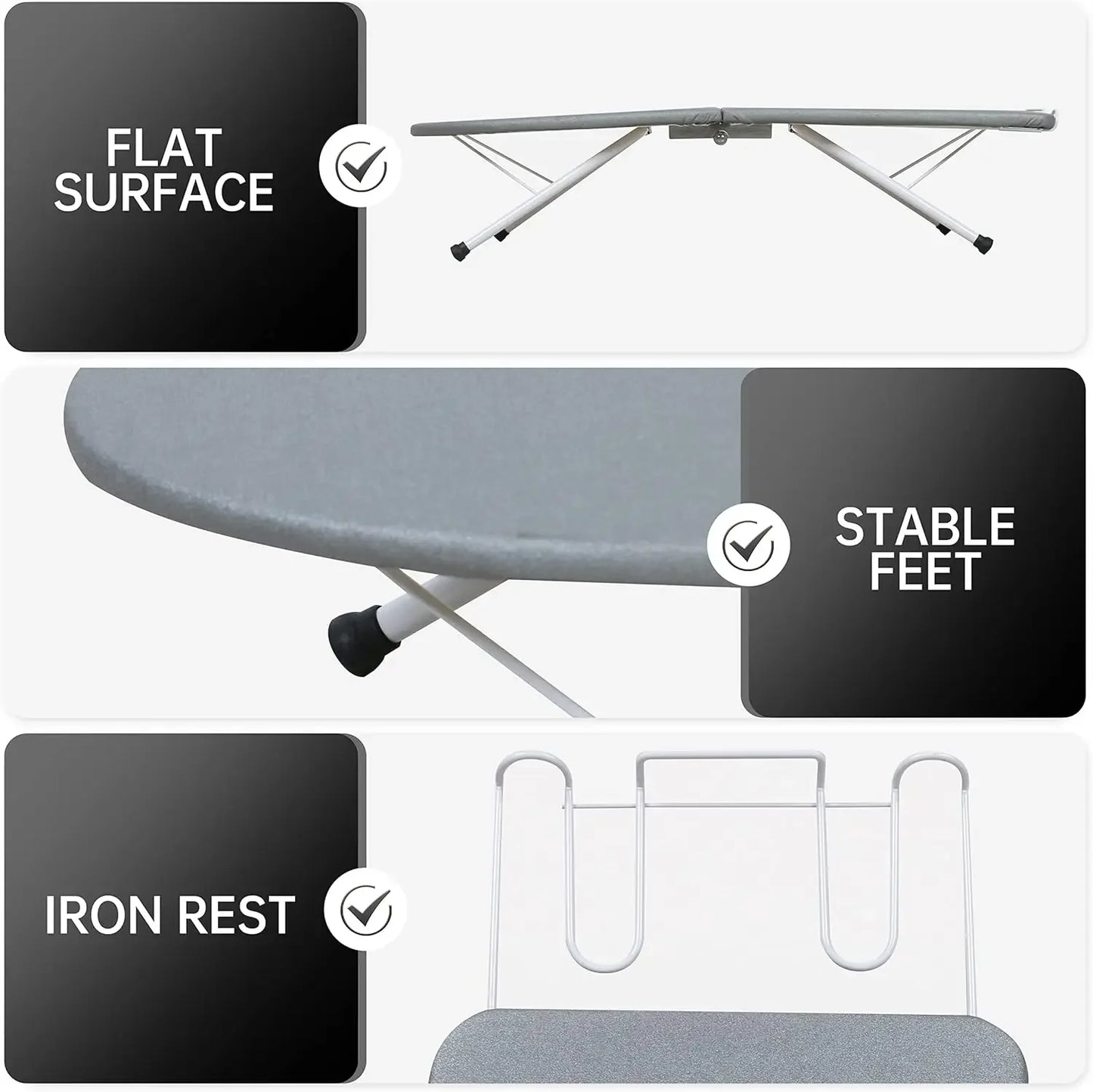 Portable Foldable Ironing Board with Heat Resistant Cover, 31.5x11.8x7 Inches, Grey - Space-Saving Design Peaceful Pleasures Health and Wellness