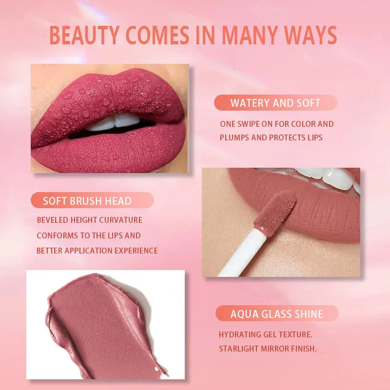 12-Color Liquid Matte & Pearl Lip Gloss Set | Long-Lasting