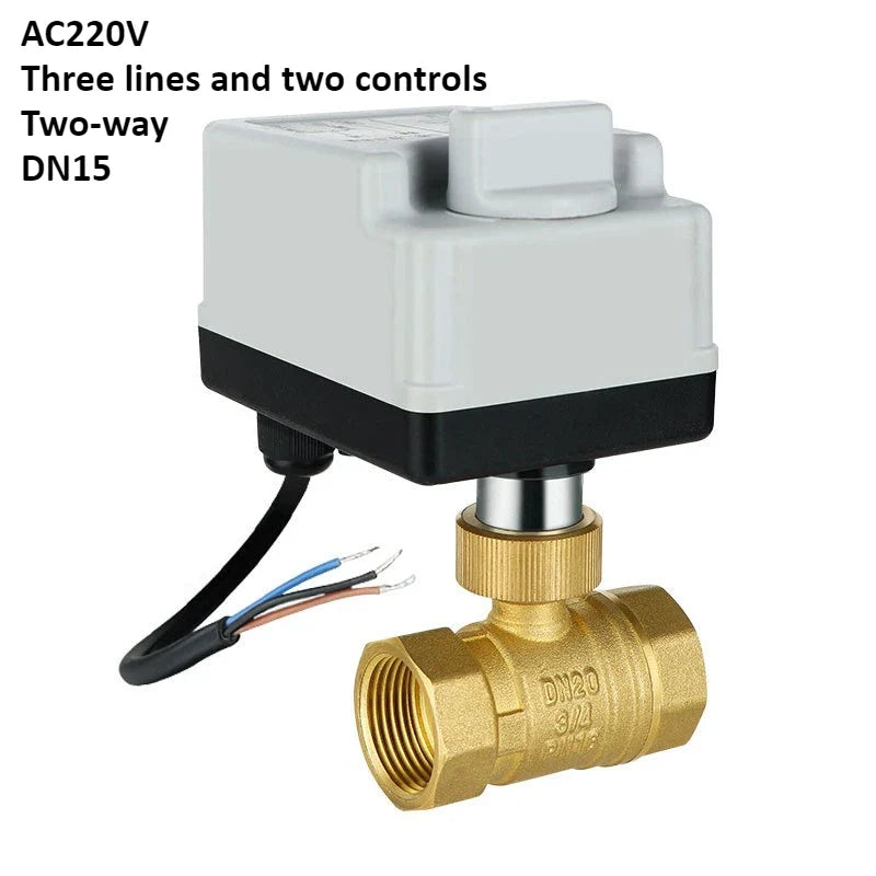 Brass Electric Ball Valve AC220V Waterproof Bidirectional T/L Type
