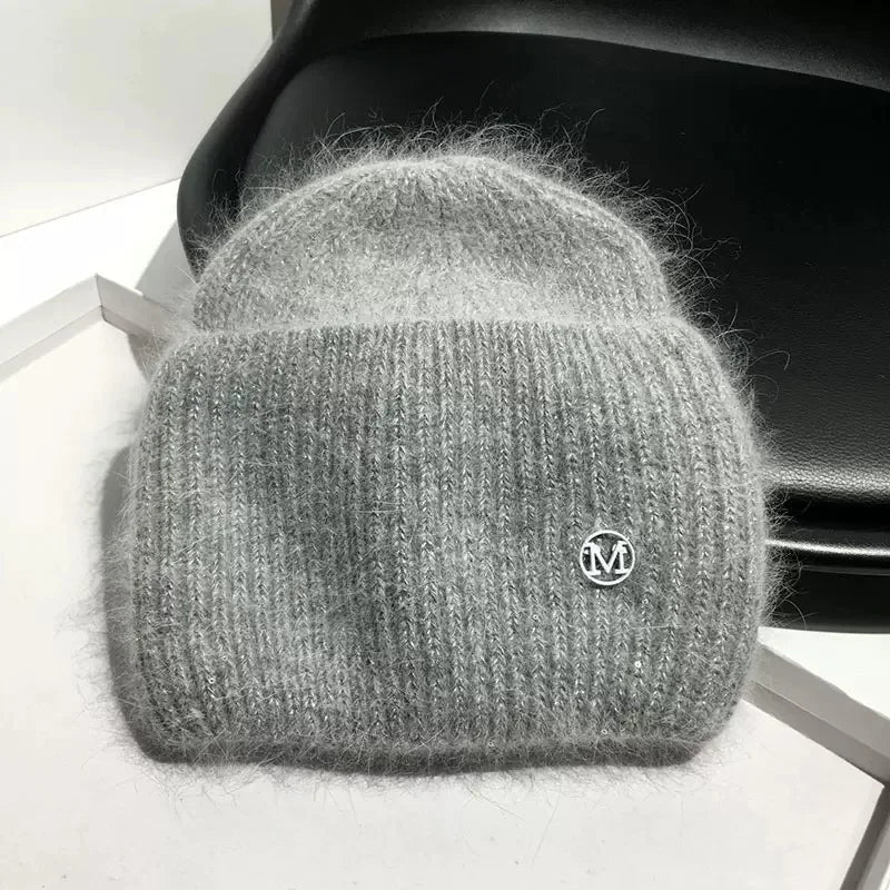 Women's Real Rabbit Fur Knitted Beanie | Sequin Winter Hat