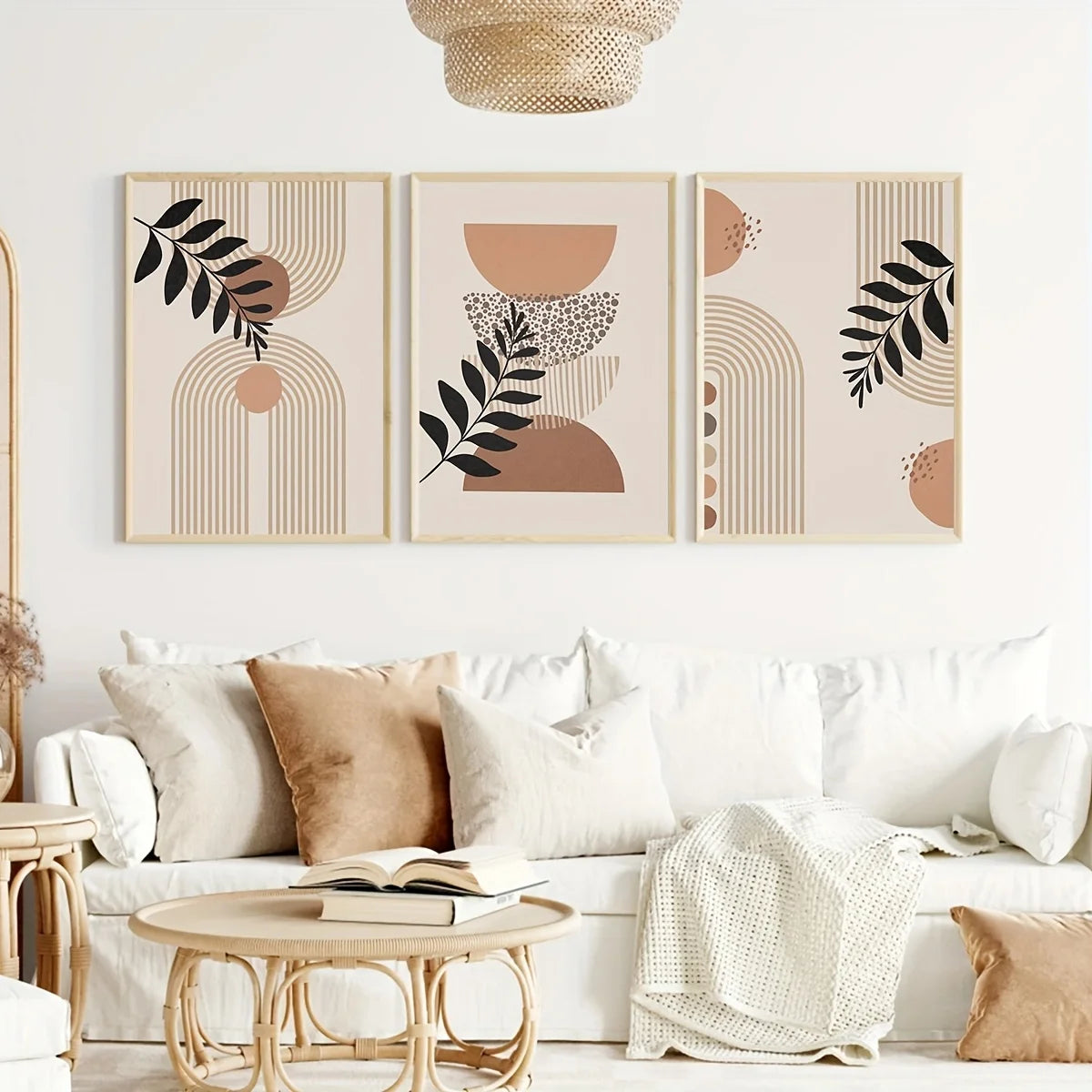 3pcs/set Unframed Canvas Poster, Modern Boho Wall Art Poster, Geometry Semicircle Botanical Leaf Painting, Wall Art Decor Peaceful Pleasures Health and Wellness 30x40cm No Frame ZLH11326-3pcs