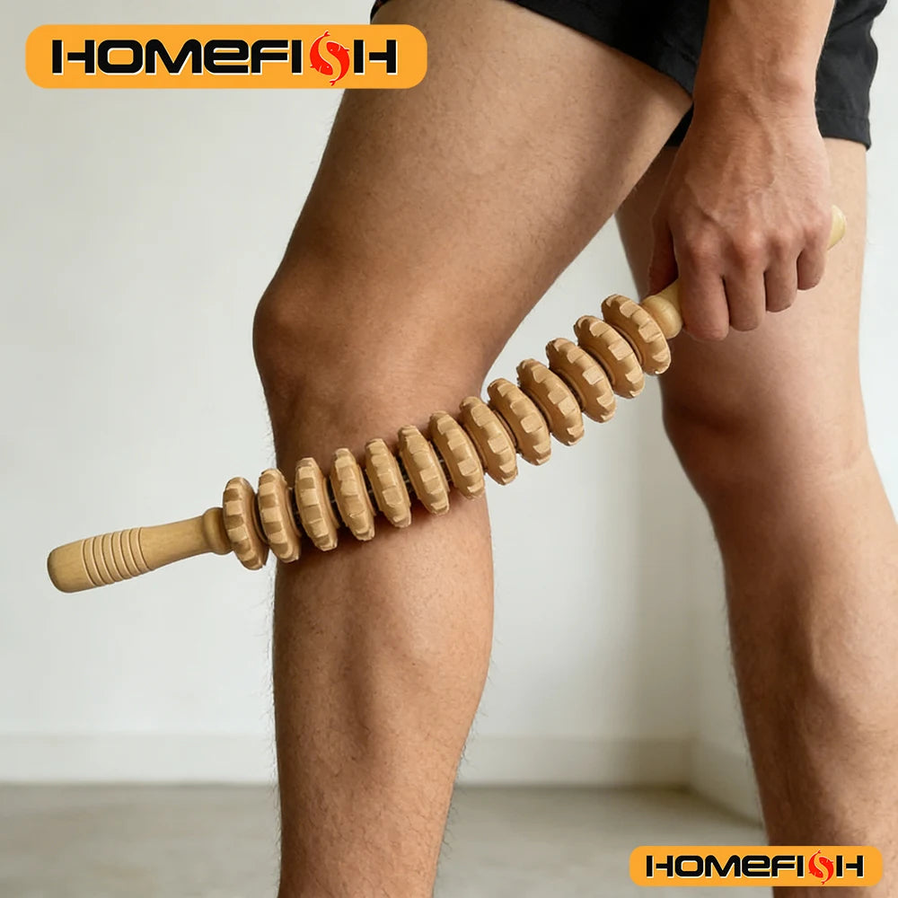 Anti-Slip Handle Wooden Gear Arm, Leg/Hip/Back Deep Massage Roller Peaceful Pleasures Health and Wellness