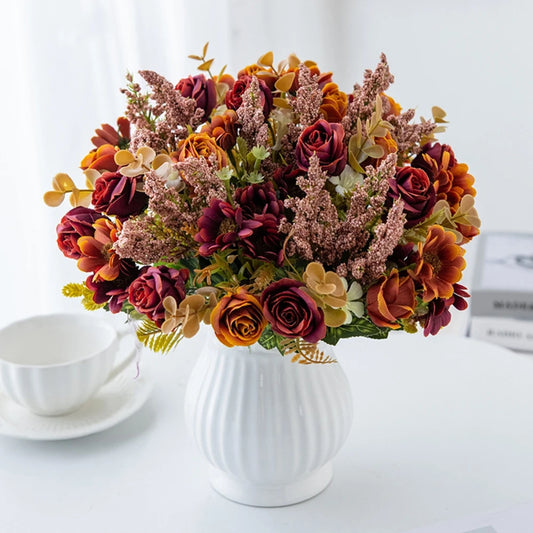 Silk Artificial Rose Bouquet | Wedding & Home Decor (1-3 pcs) Artificial Silk Flowers Peaceful Pleasures Health and Wellness