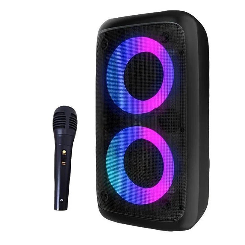 Portable Karaoke Bluetooth Speaker with Mic, FM Radio & LED Light