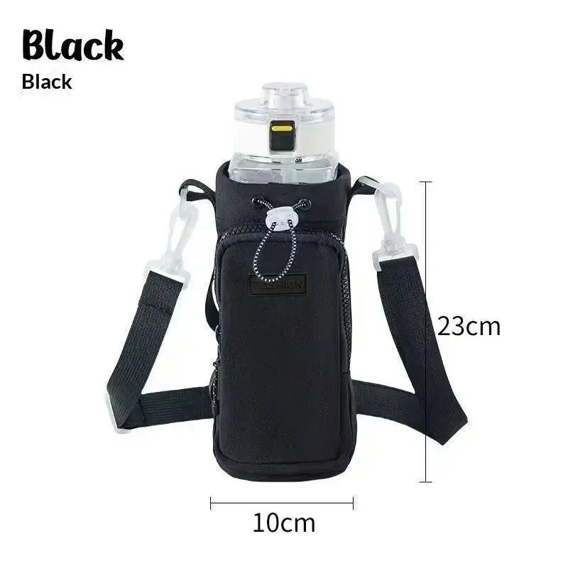 Insulated Water Bottle Carrier Bag with Adjustable Strap Unisex Portable Tear Resistant Water Bottle Pouch for Hiking Peaceful Pleasures Health and Wellness Black
