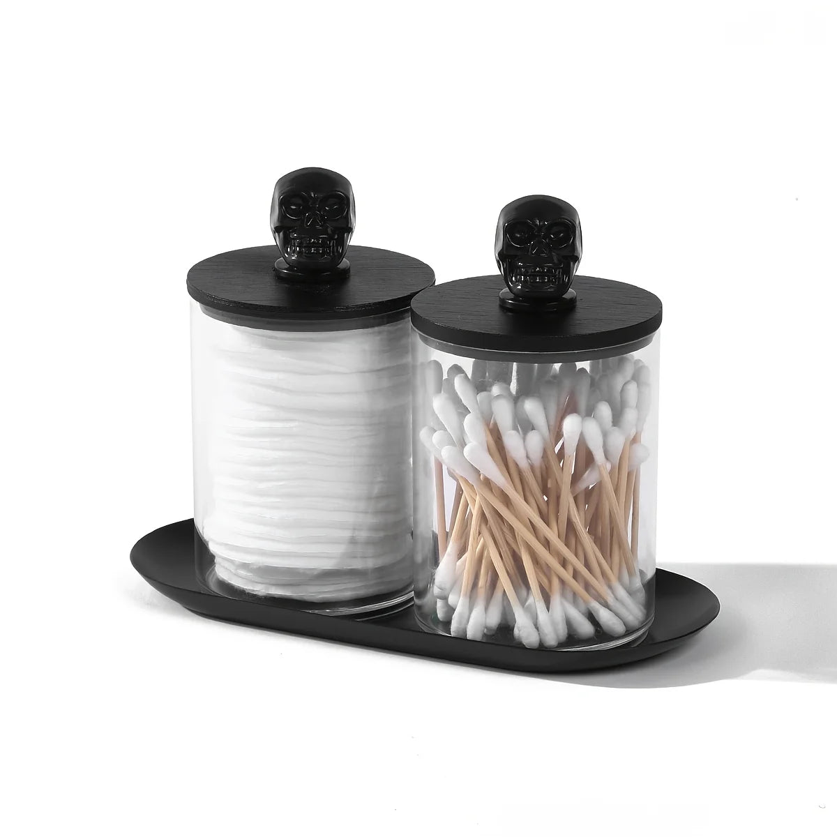 2 Pack Acrylic Apothecary Jars Qtip Holder Dispenser Canisters with Tray, Bathroom Jars Set Cotton Ball Qtip Holder Halloween Peaceful Pleasures Health and Wellness 2pcs and tray