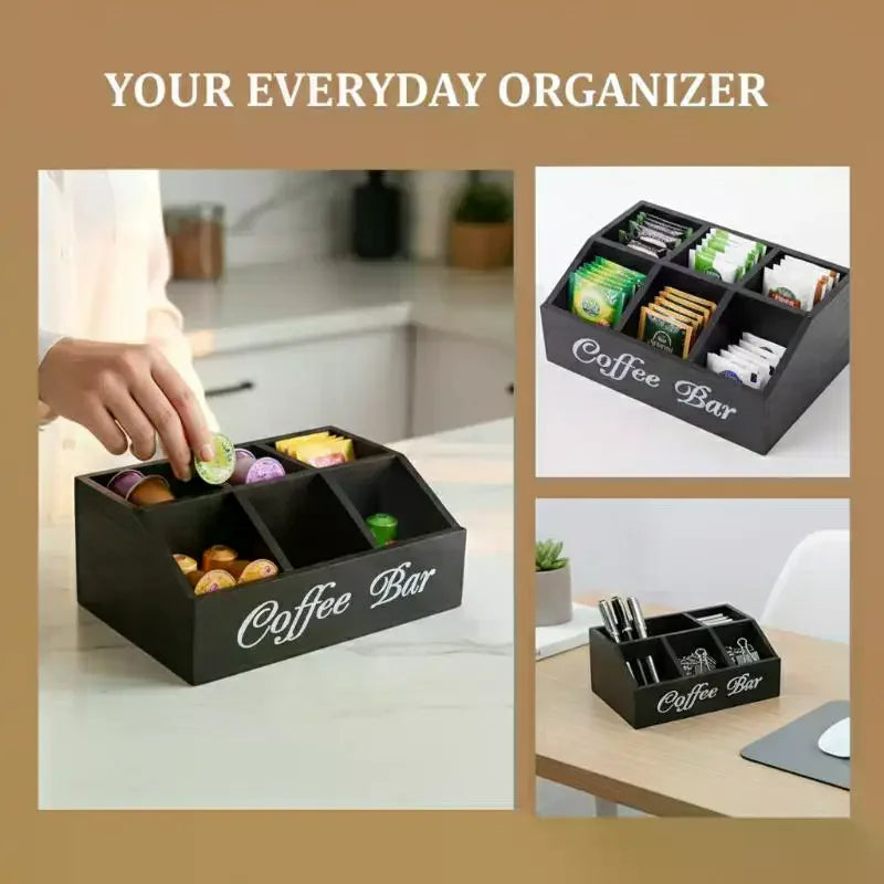 Classic Wooden Coffee Storage Box & Organizer | Shelf Basket