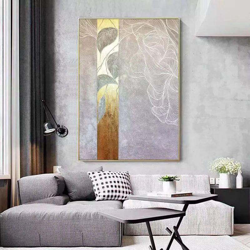 High Quality Beautiful Abstract Lines Oil Painting On Canvas For Home Wall Decor Pure Hand Painted Gold Poster Mural For Bedroom Peaceful Pleasures Health and Wellness