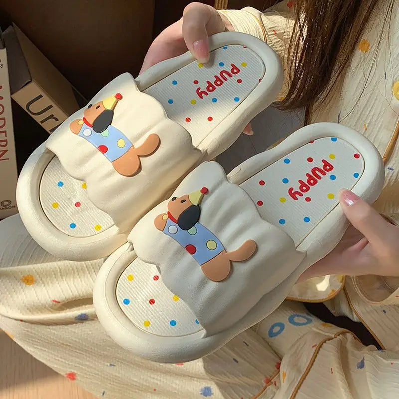 New Cute Cartoon New Summer Indoor Couple Puppy Home Cool Slippers Soft Sole Student Dormitory Slides for Women Outdoor Wearable Peaceful Pleasures Health and Wellness