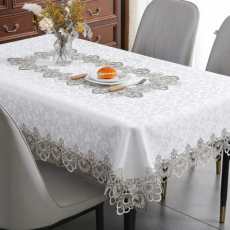 Battilo White Lace Floral Tablecloth | Waterproof Rectangle Cover