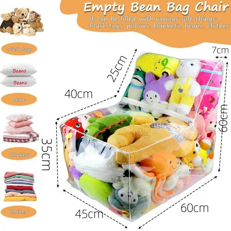 Kids Storage Stool Chair 2in1 Thickened PVC Toy Organizer Bag Transparent Seat Creative Storage Box Peaceful Pleasures Health and Wellness
