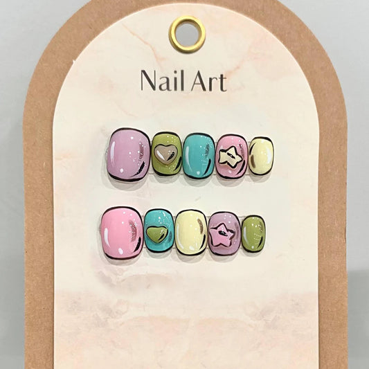 Cartoon Press On Nails – Handmade Short Full Cover Fake Nails Press On Nails Peaceful Pleasures Health and Wellness