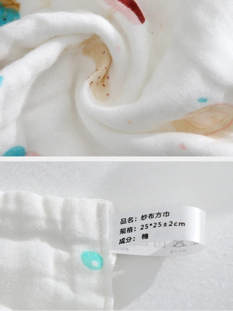 5-Pack Baby Cotton Gauze Washcloths | Soft Cartoon Handkerchiefs