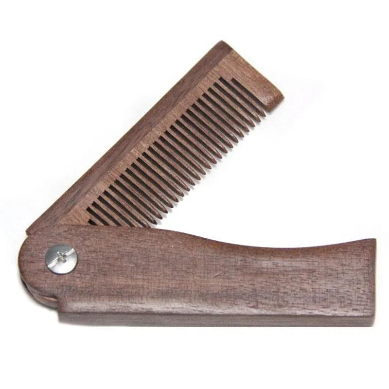 Folding Sandalwood Beard Comb for Men – Mustache Styling Tool