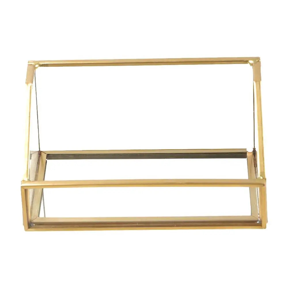 Metal Glass Business Card Holder Stand Professional Elegant Vintage Clear Golden Edge Holder Durable Peaceful Pleasures Health and Wellness