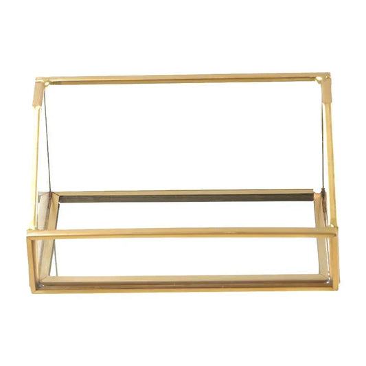 Metal Glass Business Card Holder Stand Professional Elegant Vintage Clear Golden Edge Holder Durable Peaceful Pleasures Health and Wellness