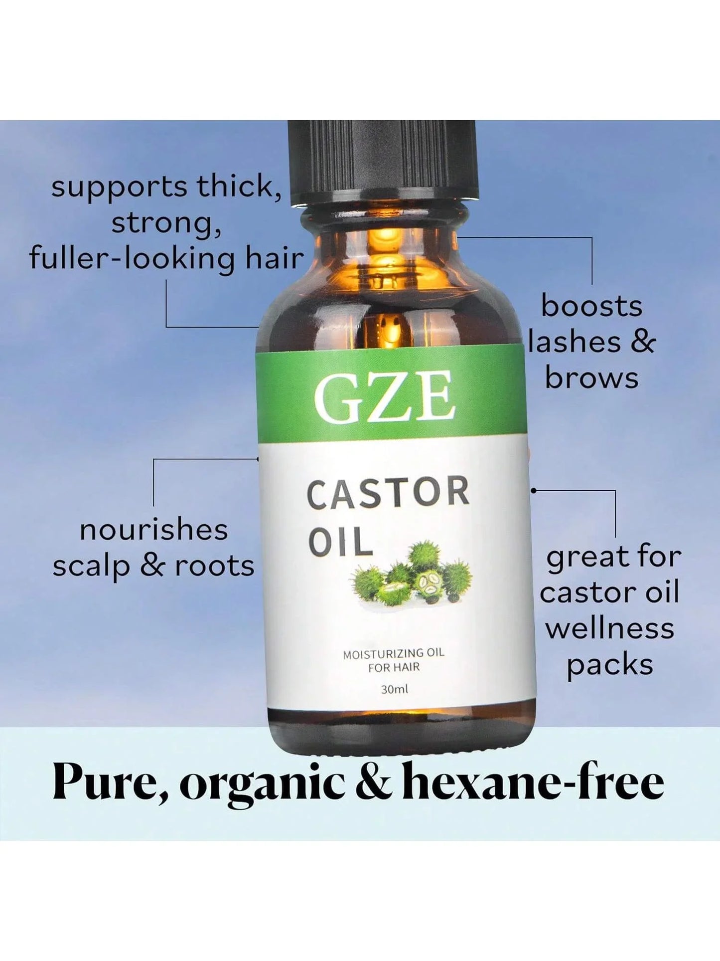 GZE Organic Castor Oil 1oz | Cold Pressed & Hexane Free