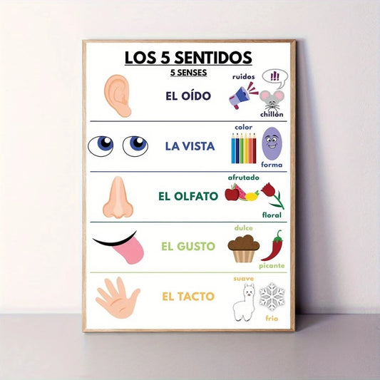 Spanish Sensory Learning Educational Canvas Wall Art Poster Educational Canvas Print Peaceful Pleasures Health and Wellness G5409 30x40cm Black Framed