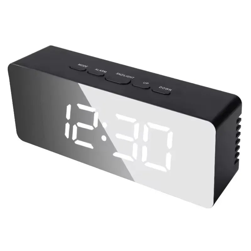 1Pc White Digital Clock LED Mirror Table Clock Snooze Display Time Night Light Desktop USB Alarm Clock Home Decor Desk Clock Peaceful Pleasures Health and Wellness black