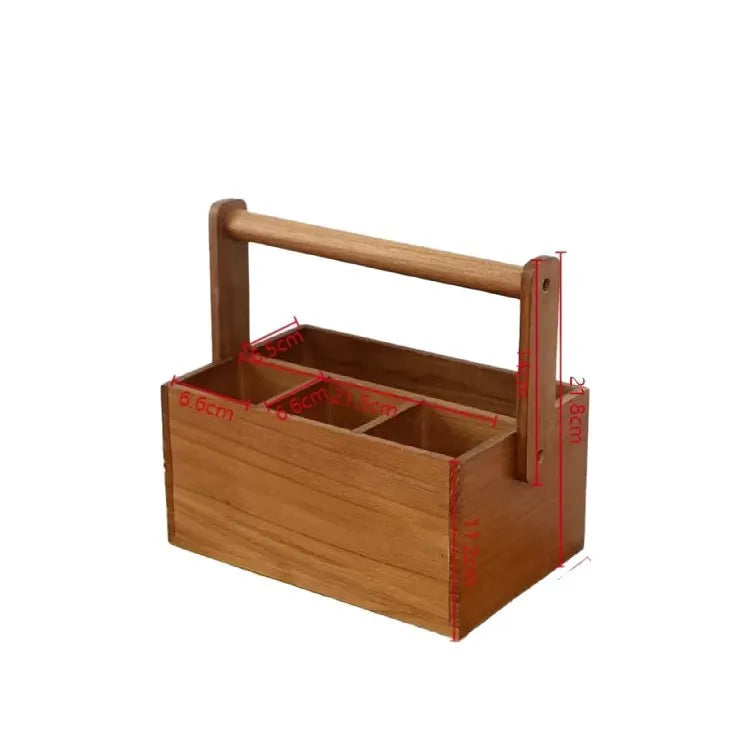 Rustic Wooden Cutlery Storage Basket with Handles for Kitchen Countertop Organizing Bowls Chopsticks Utensils Home Dining Peaceful Pleasures Health and Wellness